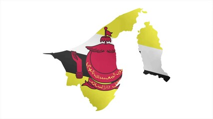 The Flag of BRUNEI Waves Within Its Map with Beautiful Animation
