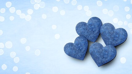 Obraz premium Three Sparkling Blue Glitter Hearts on Bokeh Background