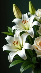 Elegant white lilies & roses funeral arrangement, white flowers, grief, delicate