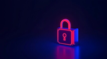 Neon Lock Icon with Keyhole on Dark Background Representing Security and Protection in Digital Age