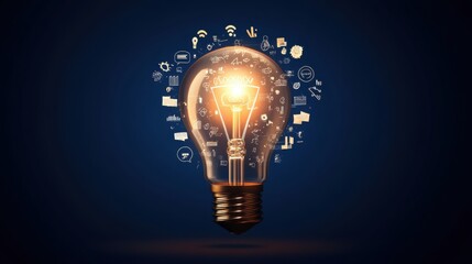 Creative Light Bulb with Icons Representing Innovation and Ideas