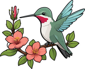 Obraz premium Vibrant Hummingbird Sitting Still on a Wooden Branch