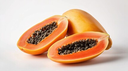 Fresh ripe papayas with juicy orange pulp and seeds
