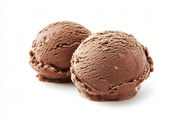 Two Scoops of Rich Chocolate Ice Cream Delight on a Clean White Background Studio Shot