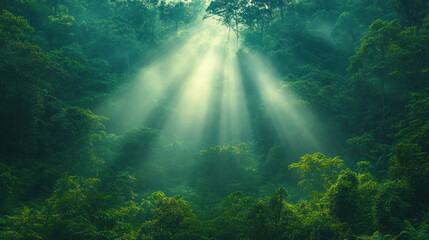 Nature backgrounds featuring a misty forest scene with sunlight breaking through the canopy