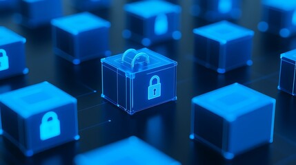 Obraz premium Secure Digital Data Boxes Representing Cybersecurity Protection and Data Encryption Concepts in Blue Color Scheme