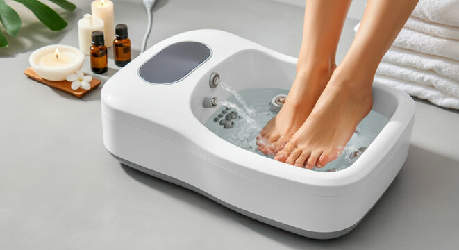 Relaxation through foot spa therapy at home with soothing water and essential oils for a spa-like experience