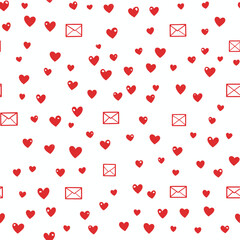 Seamless Red Hearts and Envelopes Pattern, Valentine's Day Background, Romantic Love Illustration, Wedding Theme, Minimalist Heart and Love Letter Design, Digital Wallpaper for Valentine's