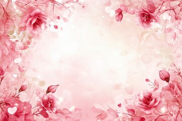 Fototapeta premium Romantic Red Floral Frame with Delicate Hearts for Valentine's Day Background Design