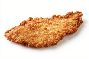 Golden crispy schnitzel on white background showcasing delicious culinary delight and texture