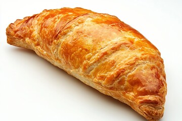 Golden brown puff pastry on a white surface tempting and delicious baked treat studio shot