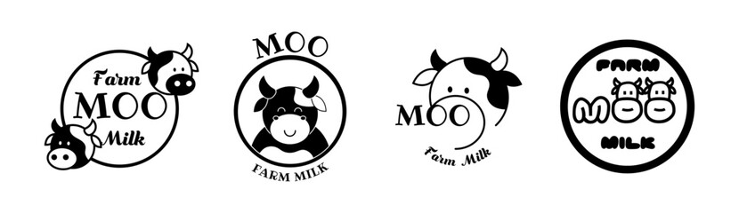 Various simple logos, mascots, labels for bottles, boxes or clothing. Logo symbol for an agriculture, dairy production company. Vector illustration on white background