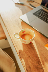 A cup of morning coffee at the workplace