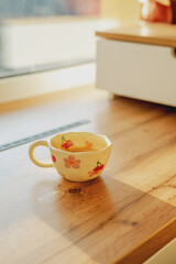 A cup of morning coffee at the workplace