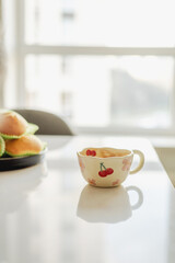 A cup of morning coffee on the table