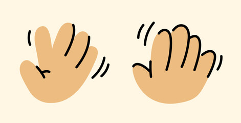 Cartoon Waving Hands Gesture Vector Illustration on Beige Background, Set of 2 Simple Drawings