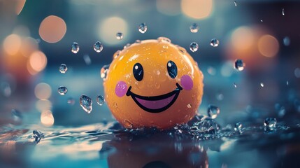 Happy Smiley Face in Water Splashes: A Joyful Macro Shot