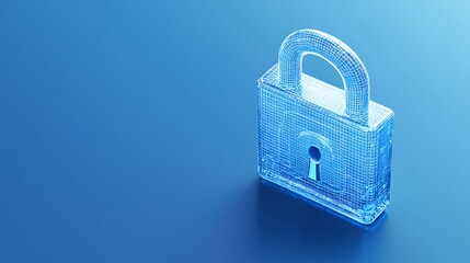 Transparent Digital Lock on Blue Background for Cybersecurity Concepts and Data Protection Themes