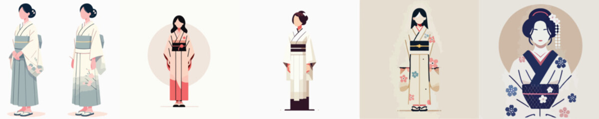 vector of japanese women wearing kimono