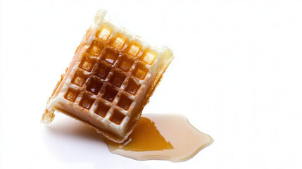 Crispy waffle with melting syrup, creating delicious and inviting scene. Perfect for breakfast or dessert lovers