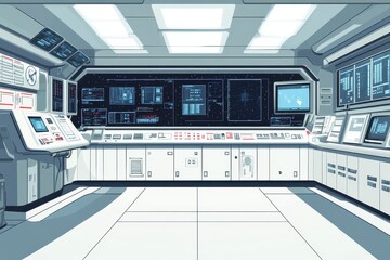 Obraz premium Futuristic Control Room with Advanced Technology and Monitors