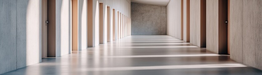 A long corridor stretches into the distance, softly illuminated, with numerous doors slightly ajar. This setting evokes a sense of mystery, symbolizing choices awaiting exploration