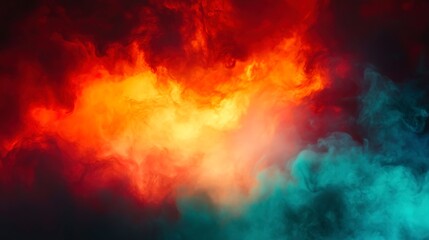 Bright and colorful blurred background with saturated red and teal gradients, glowing and vibrant, abstract energy