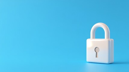 Fototapeta premium White padlock on a blue background symbolizing security and protection in digital or physical environments