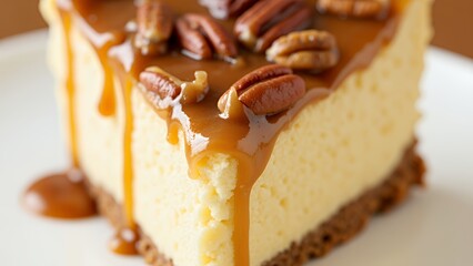 キャラメルソースをかけたピーカンパイのチーズケーキ