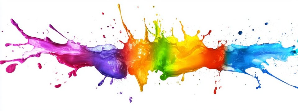 Rainbow paint splash explosion on white backdrop