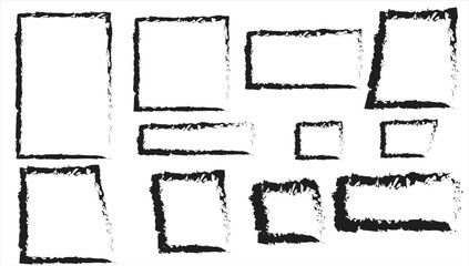 Box brush frame rough shape set. Hand drawn grunge square and rectangle shapes with crayon or pastel texture. Color vector background. Vector illustration
