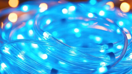 Close-up view of a secure telecom server room with glowing blue lights, emphasizing advanced cybersecurity technology.