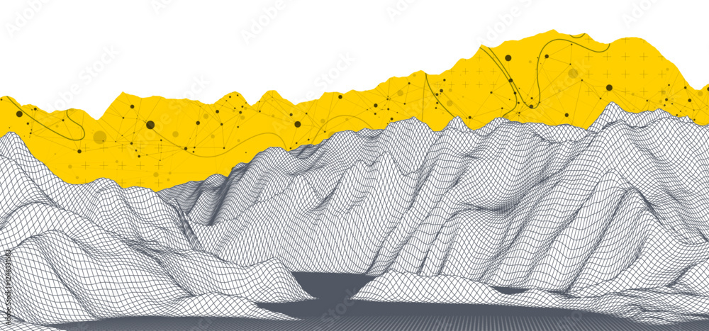 Poster abstract wireframe mountain background. modern science or technology art elements. surface illustrat