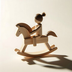 Children's wooden swing. Handmade children's toy. Horse and girl
