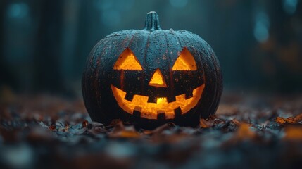 Obraz premium spooky halloween pumpkin in dark autumn night background