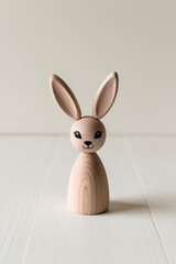Obraz premium Wooden Easter bunny. Minimalist figurine in the interior