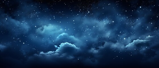 Obraz premium Awe-Inspiring Nocturnal Scene with Dark Blue Night Sky Full of Stars and White Cumulus Clouds