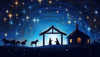 Fototapeta premium starry night nativity scene