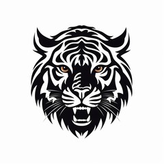 Detailed Black Silhouette of Tiger Head Isolated on White Background for Wildlife Illustrations and Designs
