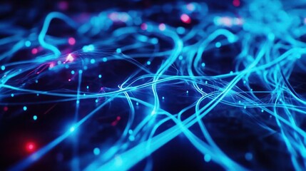 High-tech telecom server room with glowing blue lighting, focusing on data protection and cybersecurity in the digital age.