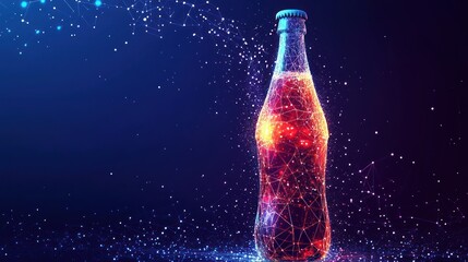 Glass bottle of fizzy drink with polygonal effect.