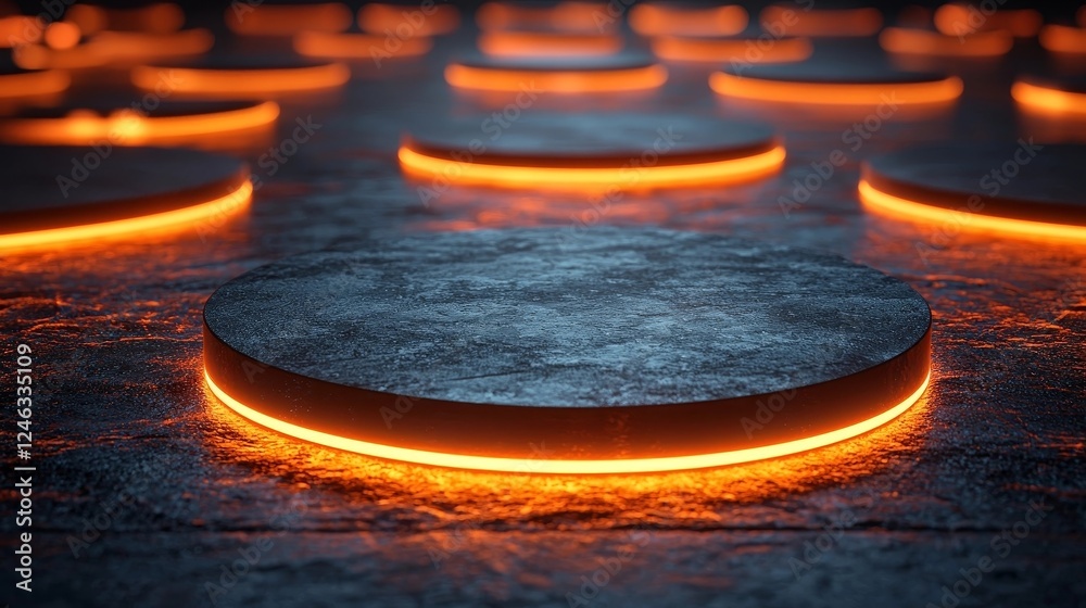 Poster circular room with glowing tables representing business networking and