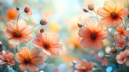 Seasonal backgrounds of springtime blooms, with colorful flowers scattered on a soft gradient
