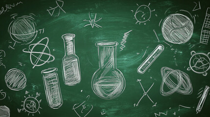 Kid's learning inspiration world in science education with girl child's imagination doodle on teacher's school chalkboard for back to school month and international or universal children's day concept