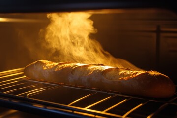 Fresh Bread Rising in Oven With Steam