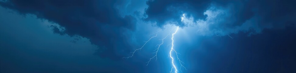 Dark grey clouds with electric blue lightning flashing through them, turbulent, atmosphere