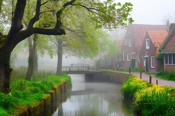 Obraz premium Misty Spring Morning in European Countryside
