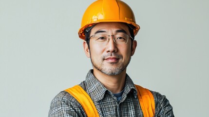 Construction worker in safety gear promoting workplace safety and professionalism in an indoor setting at a construction site