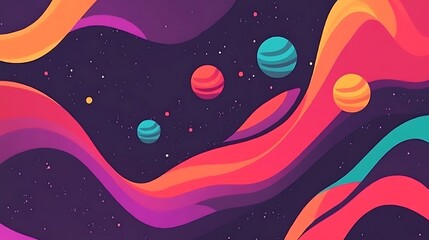 Colorful space waves, planets, cosmic background