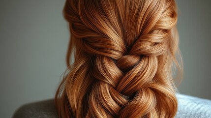 Fototapeta premium Beautiful Braided Hairstyle With Warm Auburn Tones Shown From Behind. Generative AI
